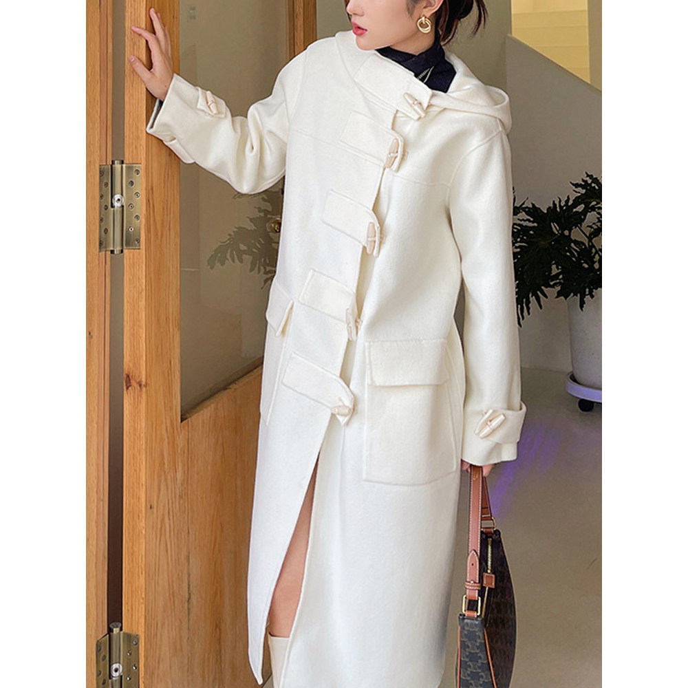 白色双面呢大衣女中长款
