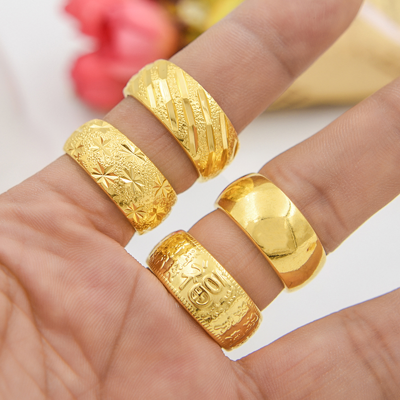 光面戒指男沙金个性仿黄金开口可调节满天星加厚男士指环久不掉色