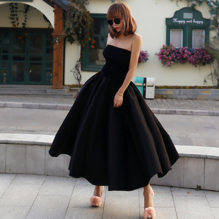 猫布制造赫本风小黑裙半身裙设计感小众中长款收腰艺术高级感裙子
