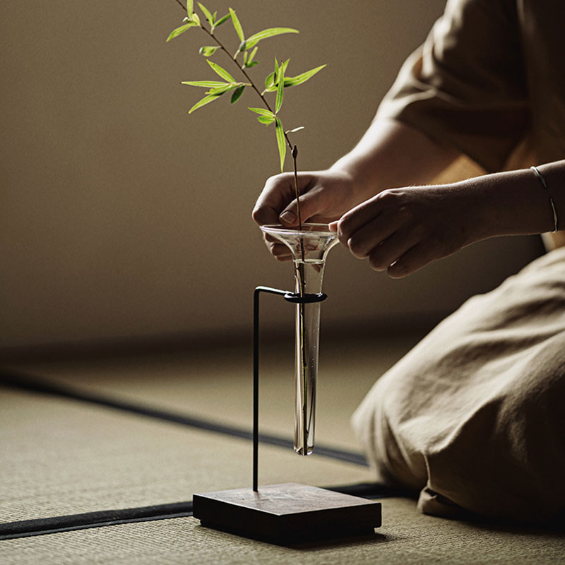 日式创意铁艺听风花器透明玻璃花瓶摆件花插客厅水培干花插花装饰