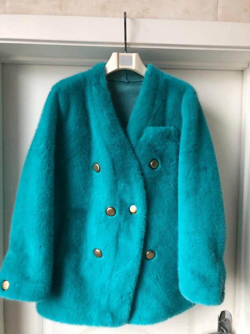 冬新款欧貂绒皮毛一体外套女中长款仿水貂毛皮草大衣气质v领甜美