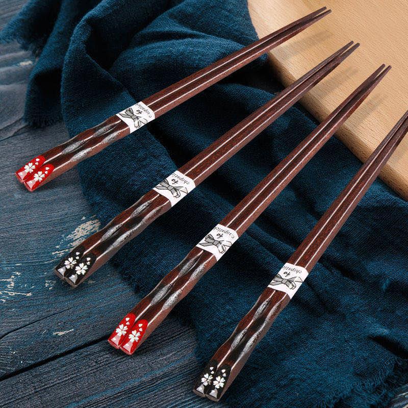 情侣分餐筷家用高档实木筷子创意樱花指甲筷防滑不发霉高颜值品质