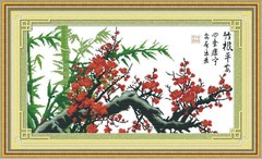 十字绣厂家批发 四季平安（梅版） 花草 精准印花十字绣 80*45cm