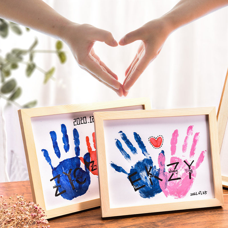 情侣手印相框diy油画手工制作纪念品定制按手掌印画彩色颜料礼物