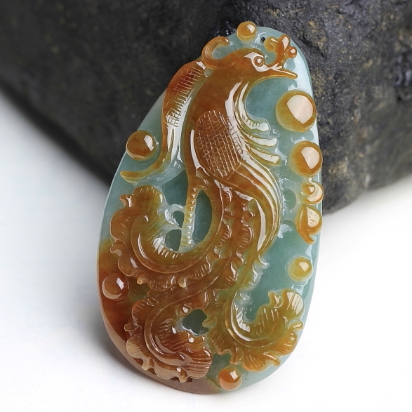 冰糯种双彩翡翠凤凰挂件 50.14克