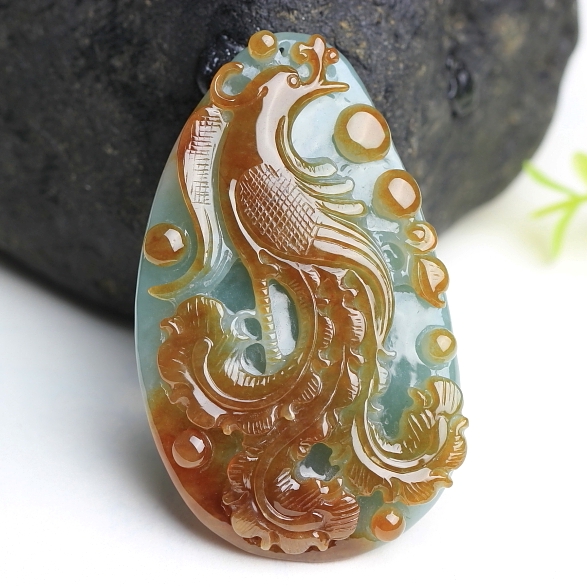 冰糯种双彩翡翠凤凰挂件 50.14克