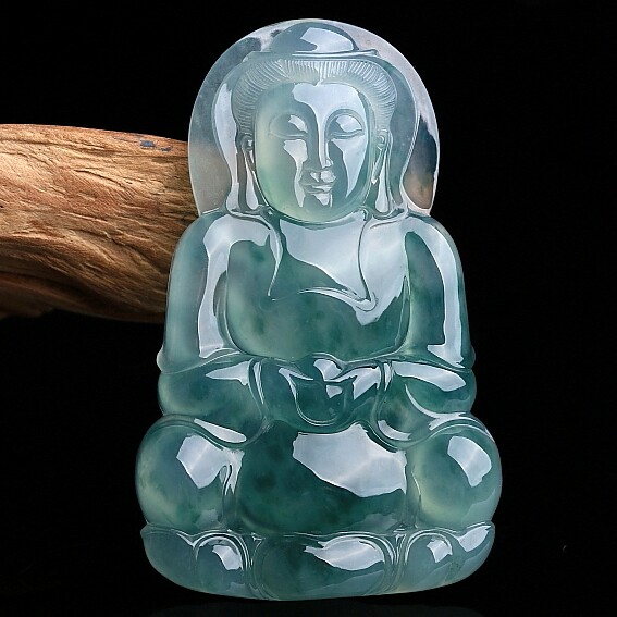 [源头好货-四会]高档冰种飘花正装缅甸翡翠a货观音吊坠 28.26克