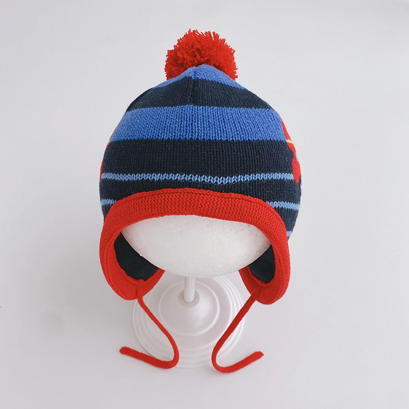 宝宝帽子冬季男小童保暖护耳帽婴幼儿童加绒毛线帽婴儿毛球针织帽