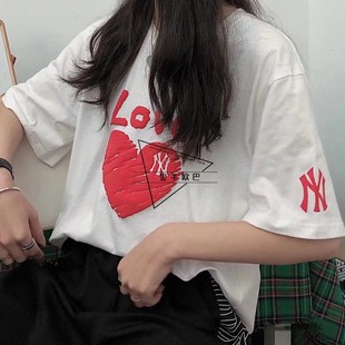 韩国MLB正品22SS春夏男女爱心涂鸦LOGO明星同款短袖休闲T恤31TSH2