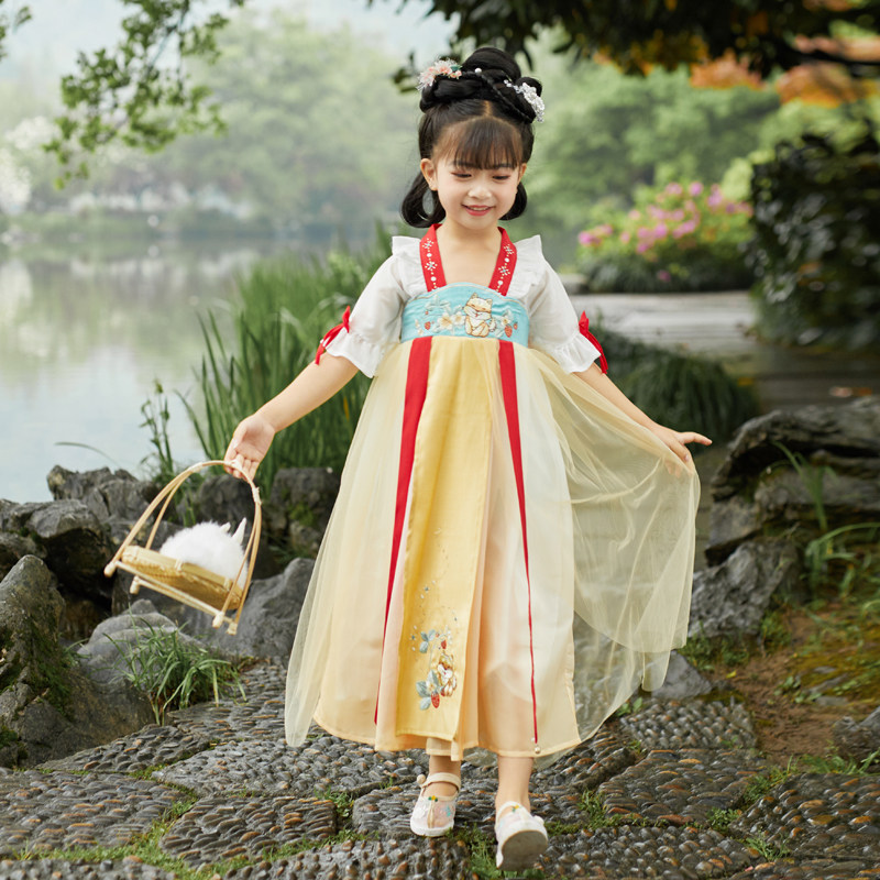 茗楠之家宝宝汉服夏季超仙女童古装可爱中国风童装短袖儿童连衣裙
