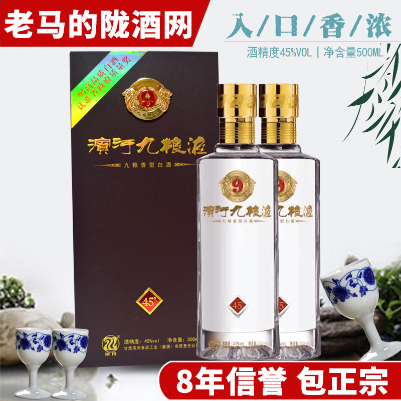 甘肃特产白酒滨河九粮液45度500ml*2瓶装礼盒粮食酒九粮香型送礼