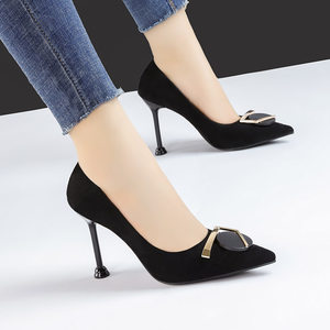 黑色高跟鞋女细跟6cm尖头鞋图片