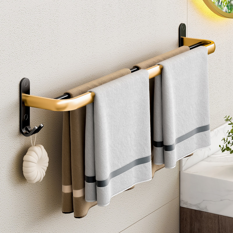 免打孔式挂毛巾架置物架壁挂免钉卫生间太空铝毛巾杆单杆毛巾挂架