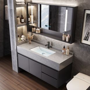 新蜂卫浴岩石一体包盆智能浴室柜组合卫生间洗漱台洗脸洗手镜柜套
