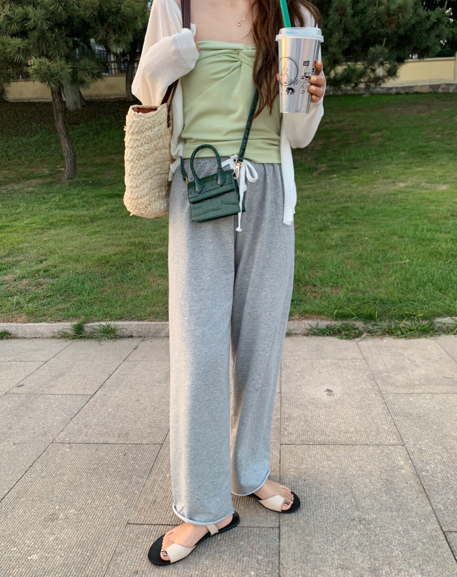 (今日8.2折)busan 宽松直筒阔腿裤女薄款卫裤休闲裤夏季新款高腰显瘦