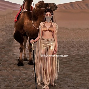 埃及敦煌写真流苏裙子套装希腊女神装沙漠旅游性感毛线编织连衣裙