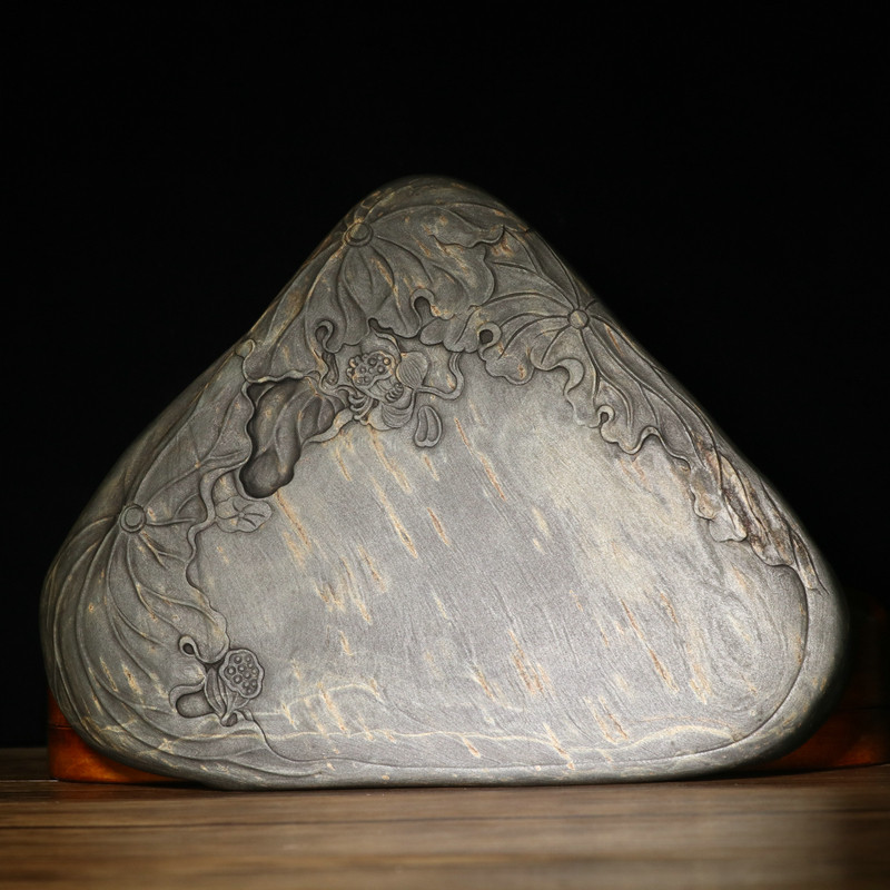 不二砚斋老坑金星葡萄松鼠歙砚砚台石料茶盘金星眉纹原石