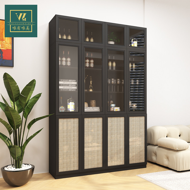 唯有唯美旗舰店的优惠券大全—藤编酒柜储物柜一体靠墙展示柜书柜轻奢