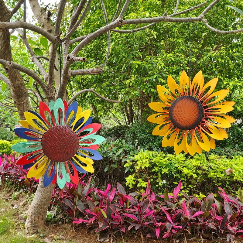 新品热销别墅装饰网红摆拍户外花园草坪公园悬挂版向日葵风车摆件