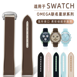 适用OMEGA欧米茄联名SWATCH斯沃琪行星双色尼龙纹弧口硅胶表带20m