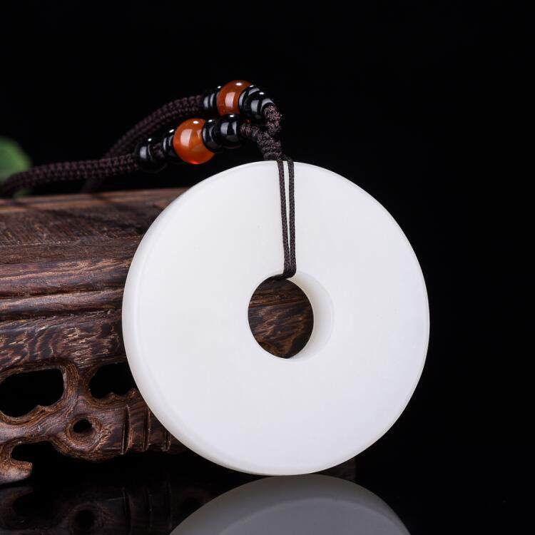 新疆和田玉白玉超大怀古平安扣吊坠玉坠男款平安扣挂件手把件腰挂