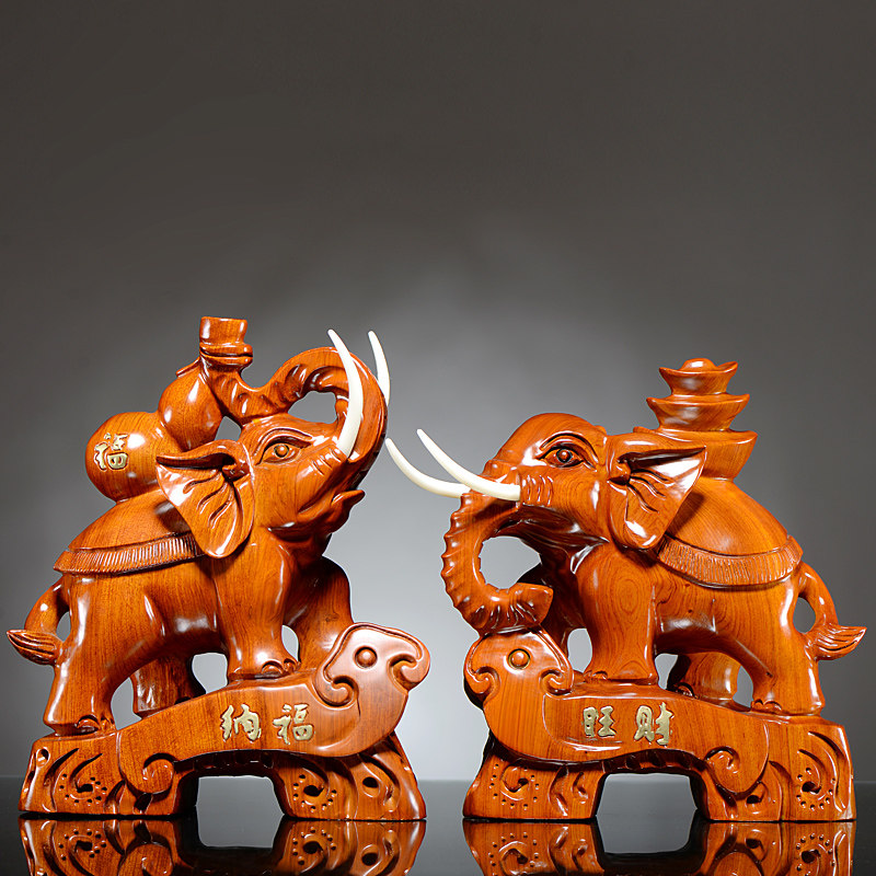 特价一对象_花梨木纳福旺财实木质雕刻一对象雕大象摆件家居装饰品