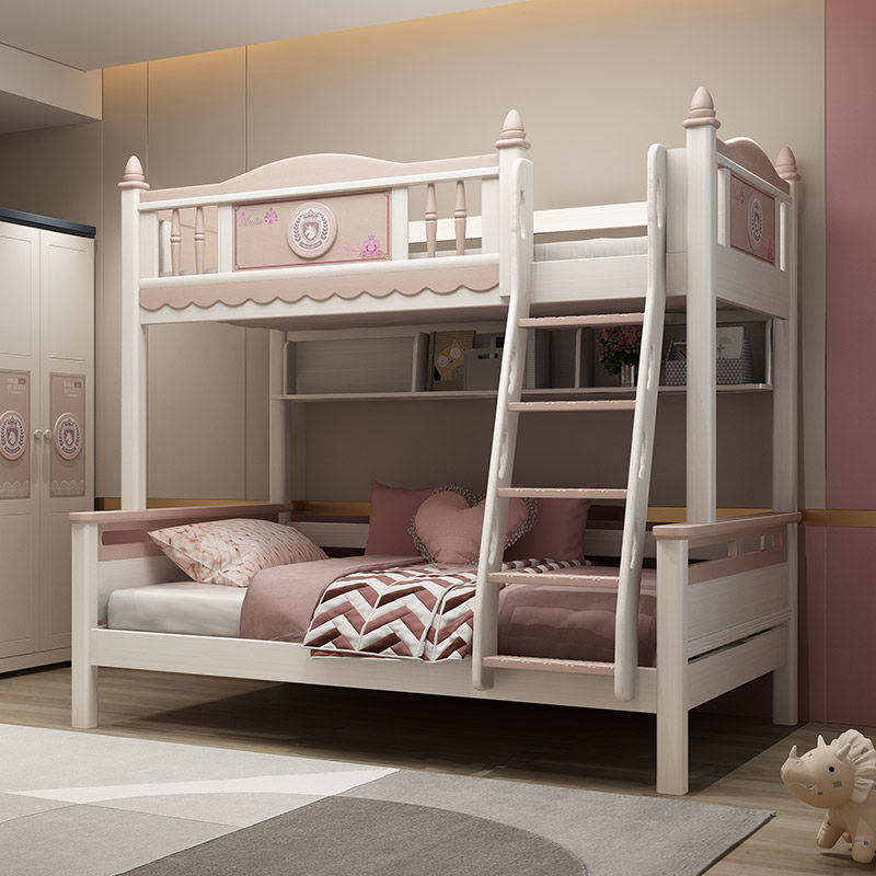 七彩人生 儿童高低床女孩子母床美式全实木男孩实木床卧室家具