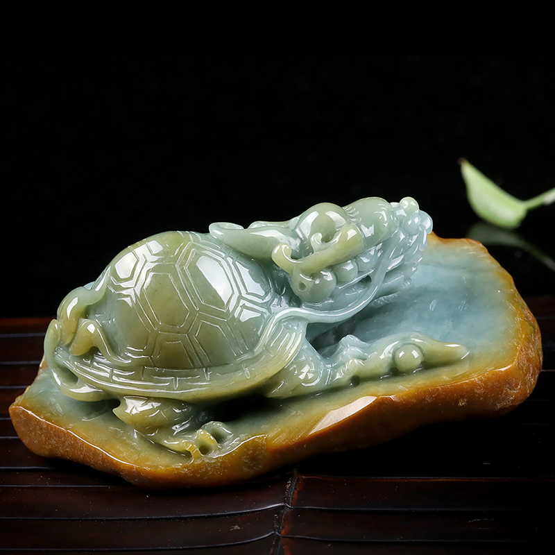天然缅甸a货翡翠龙龟摆件329.00g