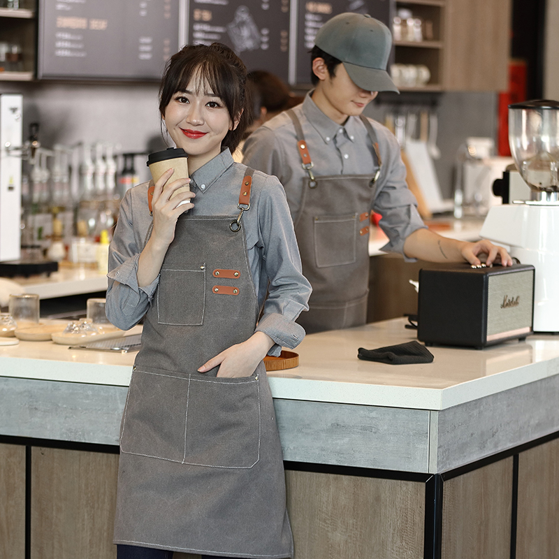 喜茶围裙厚帆布餐饮西餐厅咖啡馆烘焙奶茶饭店工作服定制logo高端