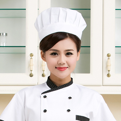 厨房帽涤棉白色布帽子男女通用蛋糕店烘焙蘑菇帽可洗涤厨师工作帽 原