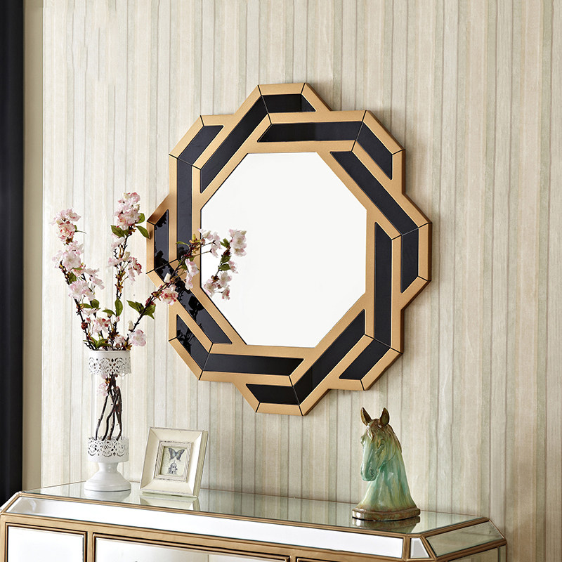 黑金壁挂装饰镜样板间八角玄关镜客厅艺术镜创意玄关家居饰品定制