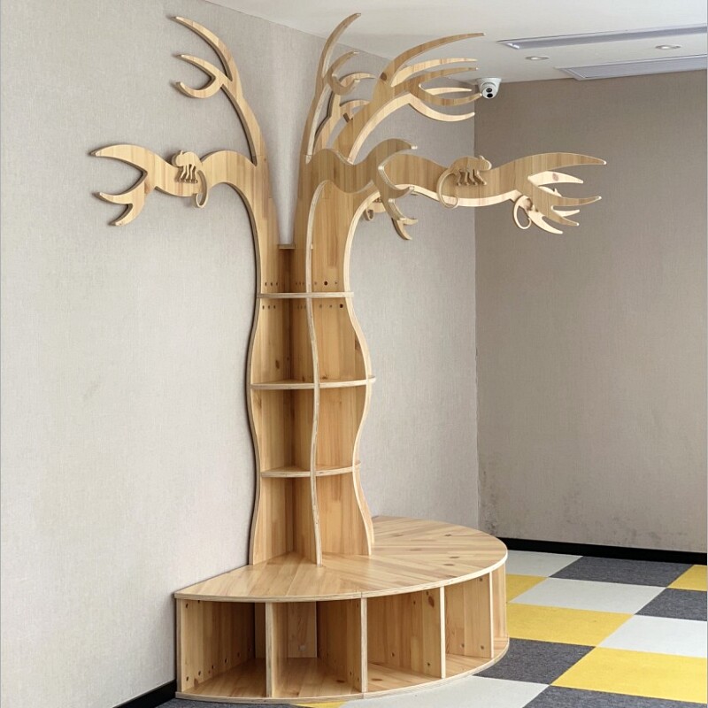 创意墙面书架围绕柱子树书架幼儿园图书馆绘本馆大厅大树软装书柜