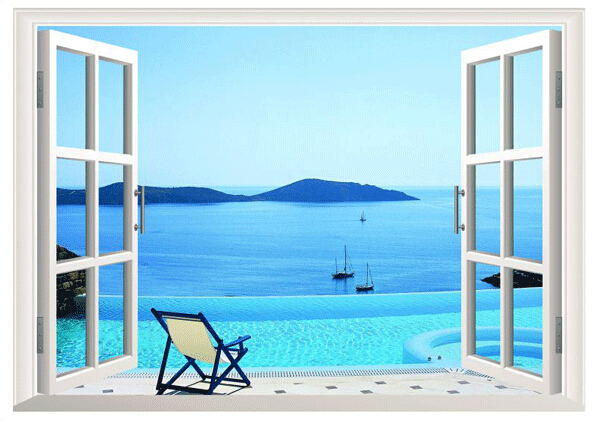 一折墙贴画 3d立体 仿真 走廊_创意3d立体仿真假窗户风景画墙贴纸宿舍