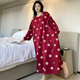 秋季加大码长袖睡衣女200斤胖MM纯棉睡裙孕妇长款长裙卡通家居服