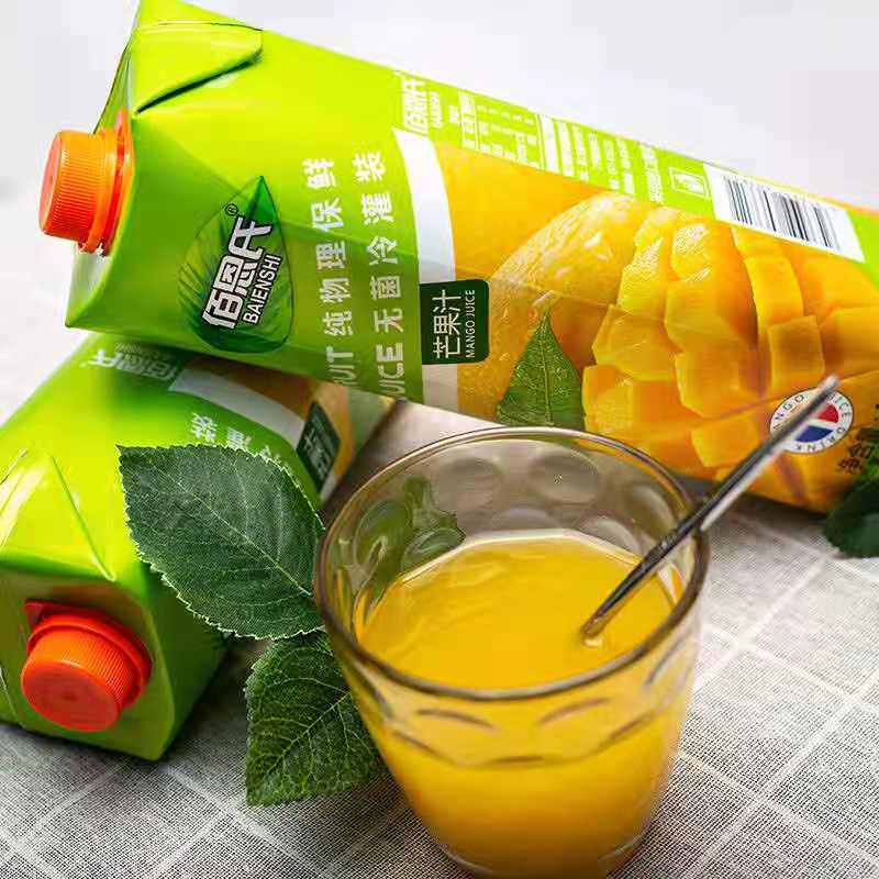 佰恩氏芒果汁1升*2瓶冷灌工艺果汁饮料不含防腐剂不含色素