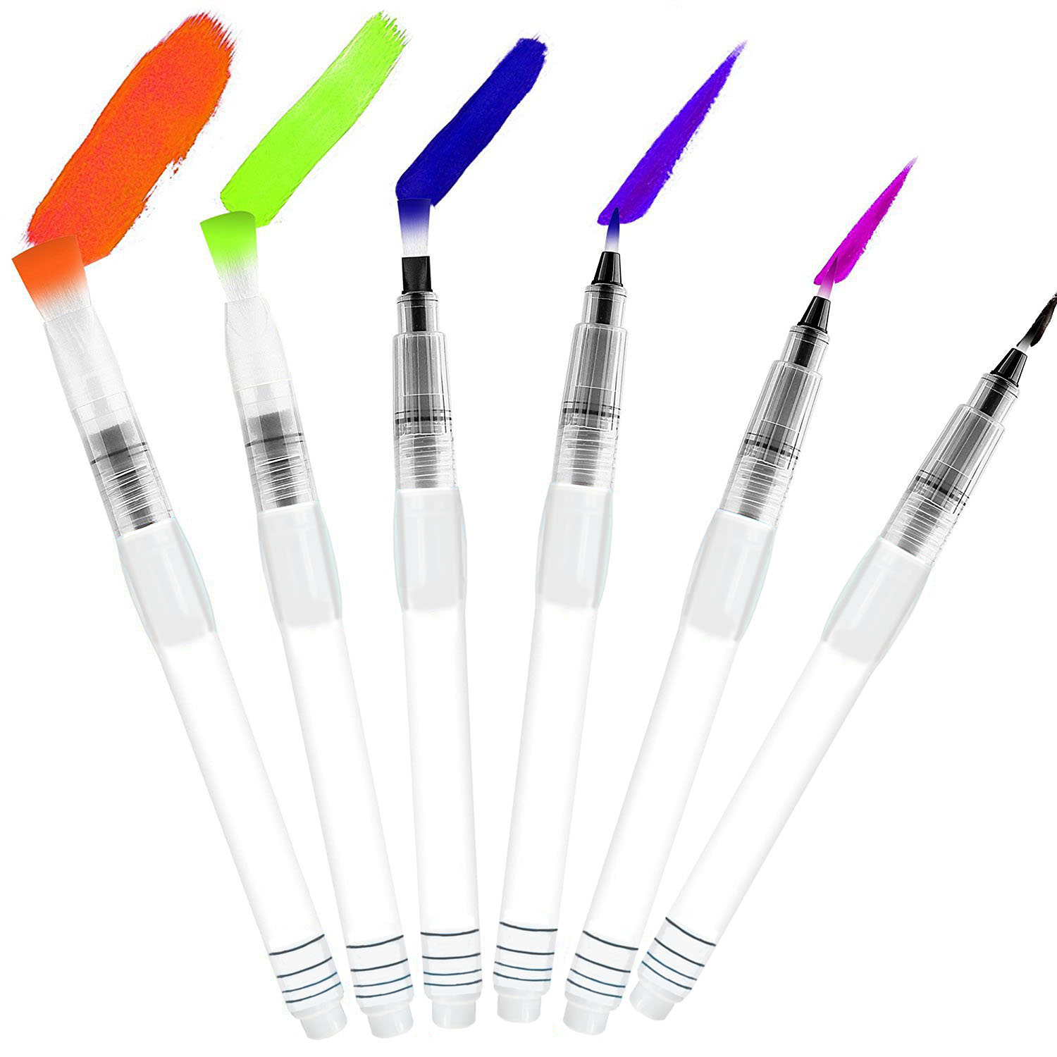 平头软毛自来水笔套装固体水彩初学者手绘水彩画笔自来水笔6支装