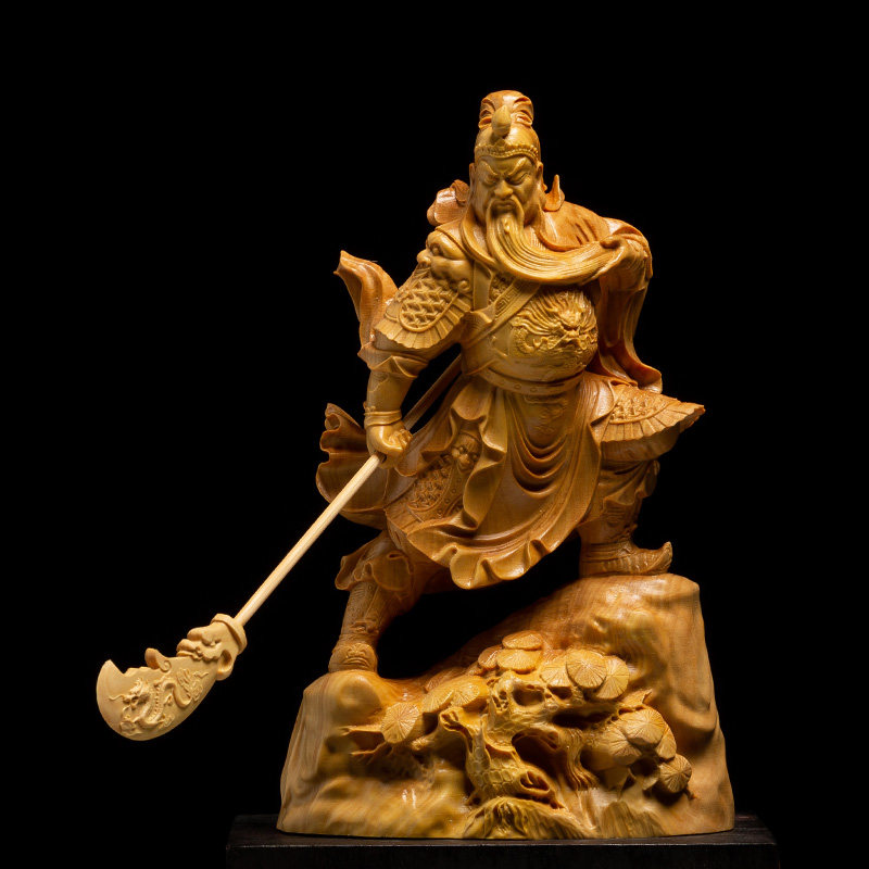 黄杨木雕家用供奉神像实木客厅雕刻工艺品武财神骑虎像摆件赵公明