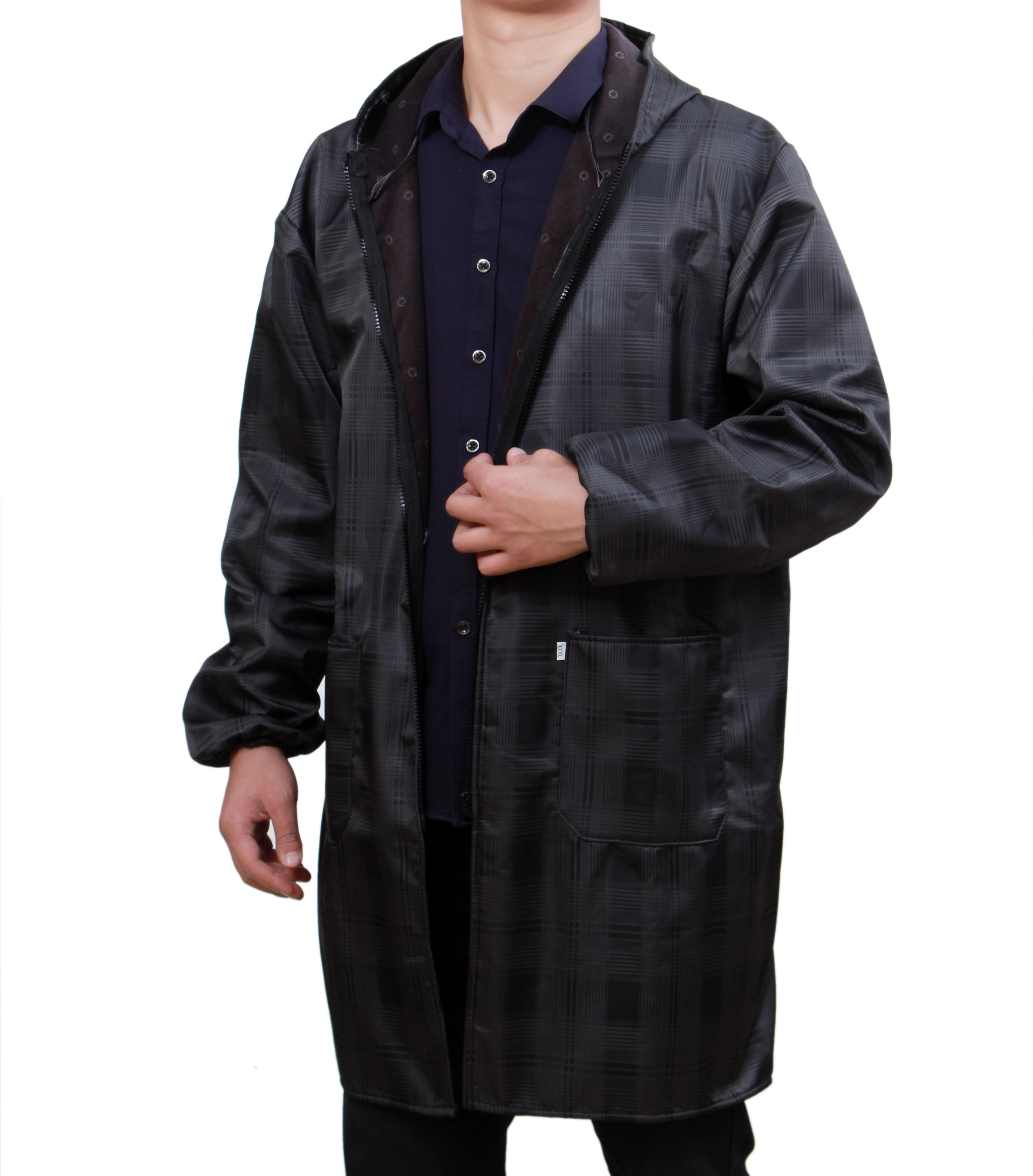 罩衣成人韩版时尚仿皮厨房围裙护衣长袖加绒加厚防水防油男工作服