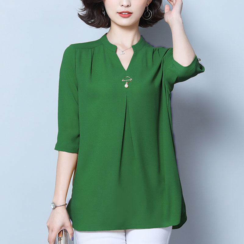 妈妈棉麻中袖t恤女装夏季显瘦中长款雪纺衫胖mm大码遮肚洋气上衣