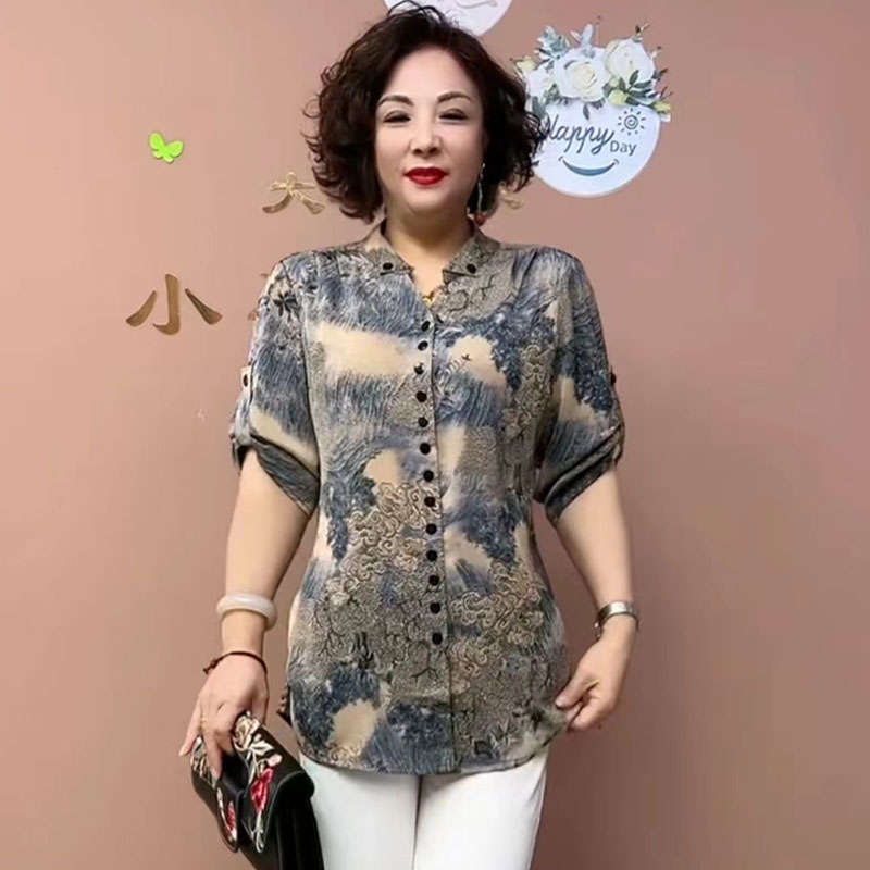 中老年人女夏装七分袖上衣老太太奶奶衣服妈妈装夏款小衫大码T恤