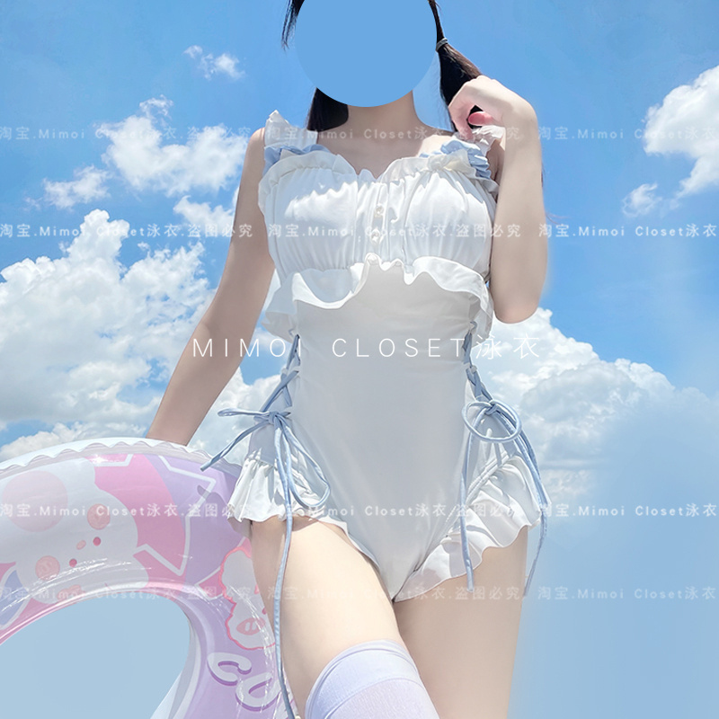 Mimoi Closet猫咪可爱少女日系纯欲风白色泳装温泉游泳衣女孩微胖