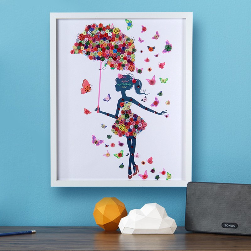 纽扣画材料包儿童手工制作扣子粘贴画成人创意益智装饰油画树di.