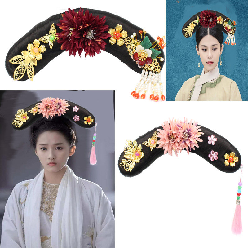 女童格格帽旗头发箍儿童中国风宫女头饰头花汉服旗袍配饰