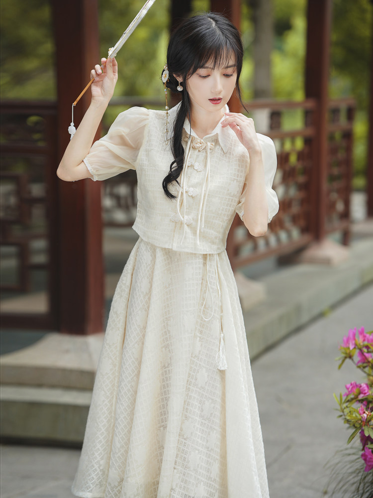 法式复古民国风小洋装旗袍改良连衣裙2022年轻款少女日常两件套夏