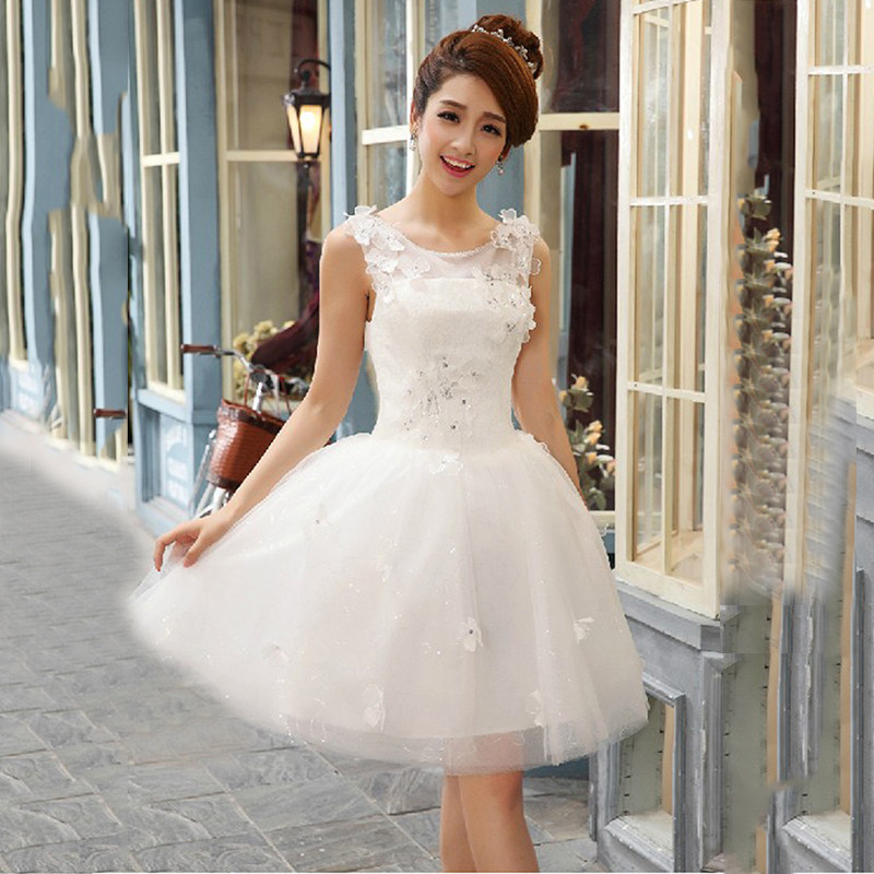 伴娘礼服短款2021年新秋冬双肩u领年宴会敬酒婚纱裙生日主播网红