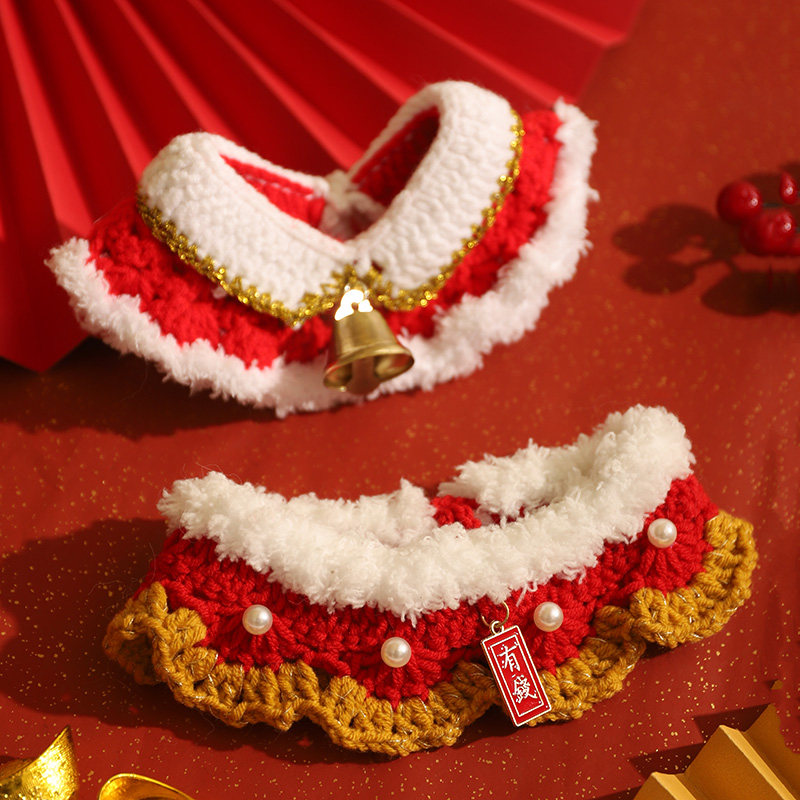 猫咪围巾针织项圈宠物围脖小狗冬季帽子喜庆小猫可爱猫猫狗狗衣服