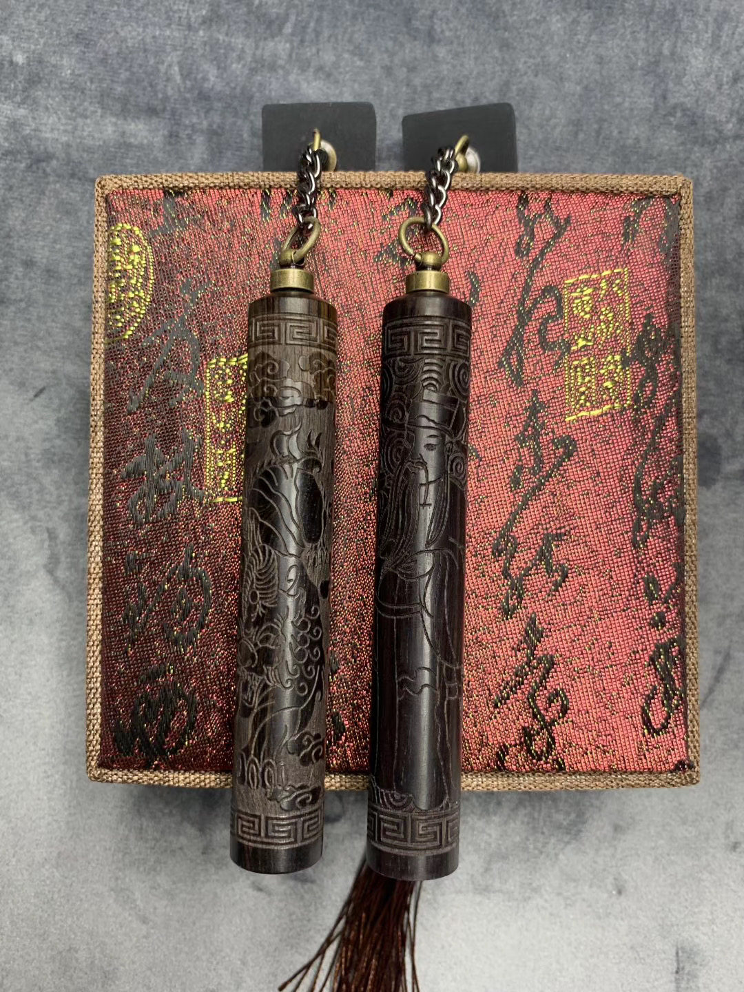 点烟器巧粉夹火折子打火机小火苗黑檀木雕刻巧粉笔点烟器送礼会员