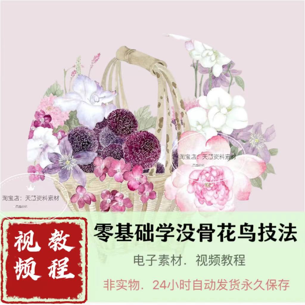 沒骨画零基础入门没骨花鸟技法视频自学电子版视频素材