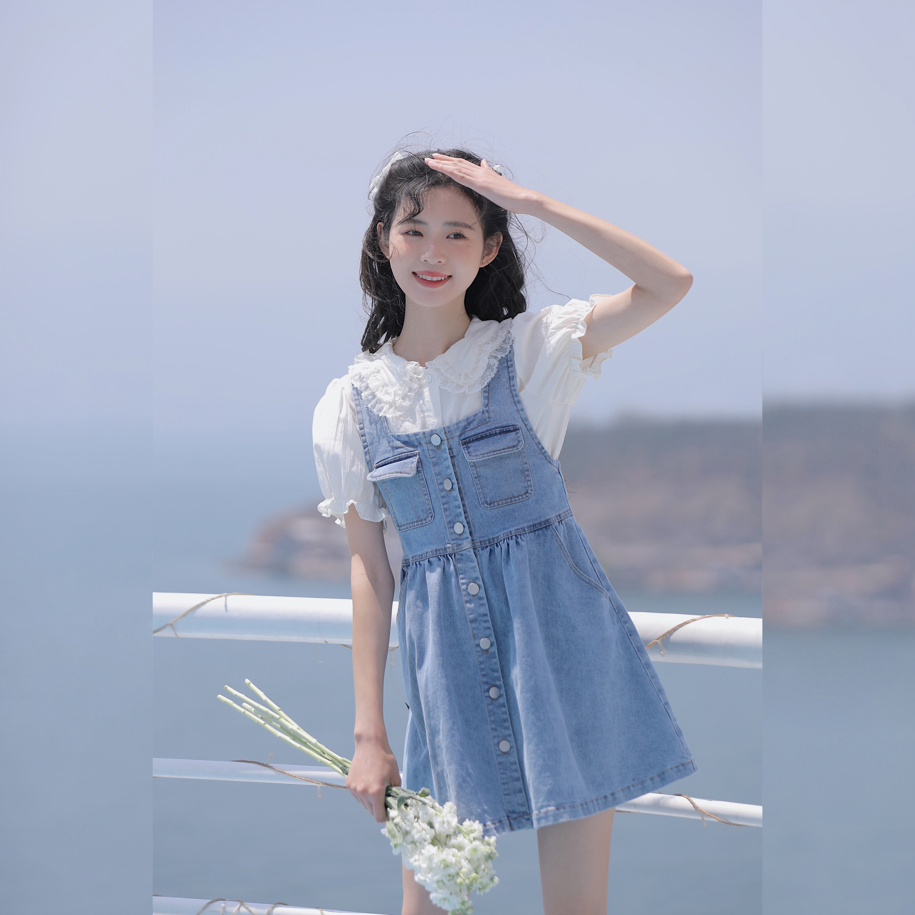 玲玖2022复古减龄a字短裙子百搭显瘦高腰小个子牛仔背带裙女夏季