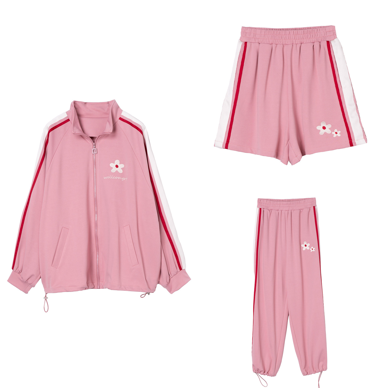 ifashion休闲粉色运动服套装女初秋季装2019新款洋气时尚两件套